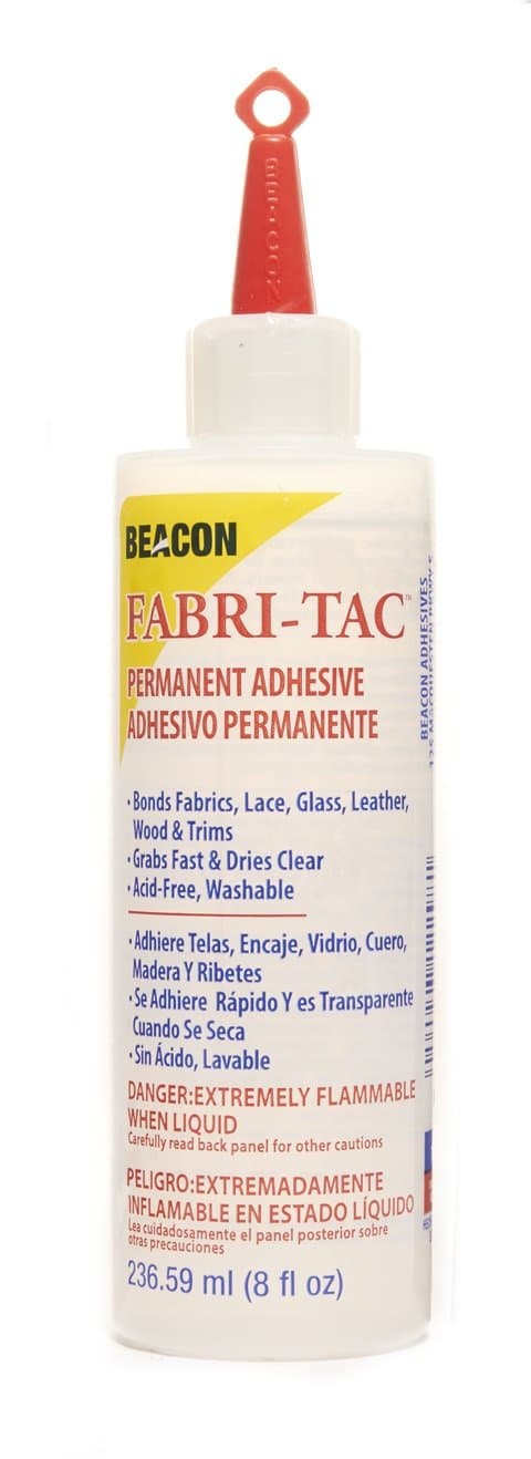 BEACON Fabri-Tac Premium Fabric Glue - Quick Drying, Crystal Clear, Permanent - for Fabrics, Canvas, Lace, Wood and More, 8-Ounce