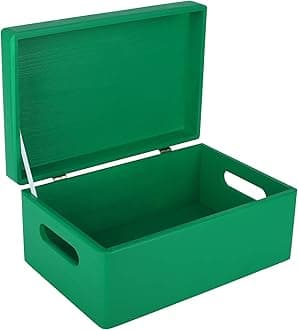 Creative Deco Large Green Plain Wooden Storage Box | 30 x 20 x 14 cm (+/-1 cm) | Hinged Lid & Handles | Gift Christmas Xmas Box Kitchen Storage | UNSANDED Wood Keepsake Memory Craft Chest