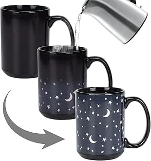 Schliersee Magic Heat Changing Coffee Mug Star Moon Ceramic Heat Sensitive Color Changing Cup， 15 oz