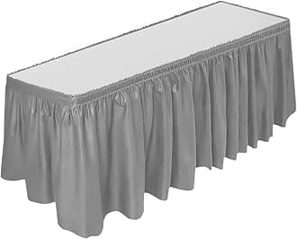 DecorRack Table Skirt, 29 in x 14 ft -BPA Free- Plastic Tableskirt, Disposable, Reusable, Rectangular Tablecloth Skirt, Silver (1 Pack)