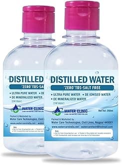 WATER CLINIC Ultra Pure Di-Ionised Distilled Water For Battery/Inverter/Medical Equipment'S/Chemicals And Cosmetic Formulations - With Flip Cap/250Ml Bottle Pack Of 2,deionization, White