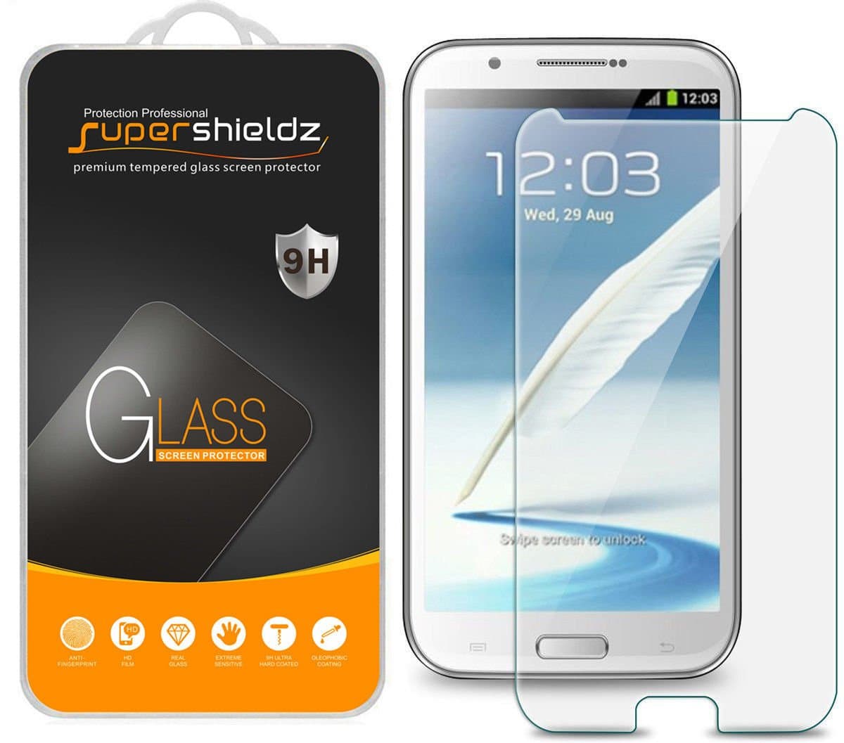 Supershieldz (2 Pack) Designed for Samsung Galaxy Note 2 (N7100) Tempered Glass Screen Protector, Anti Scratch, Bubble Free