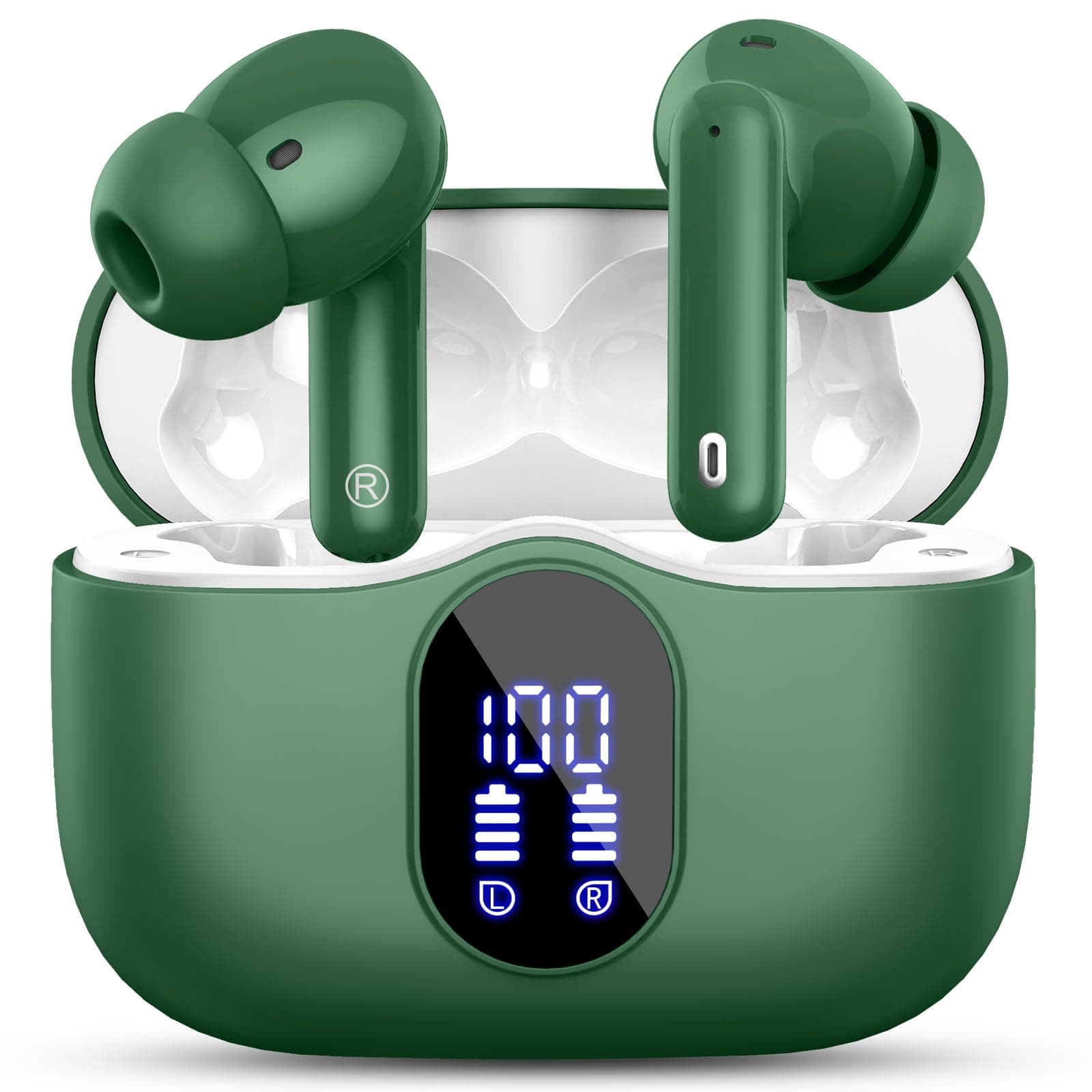 – Wireless Earbuds, Bluetooth 5.4 Headphones In Ear with 4 ENC Noise Cancelling Mic, 2026 Bluetooth Earphones Mini HI-FI Stereo Sound, LED Display Wireless Headphones 36H Playtime IP7 Waterproof, Green