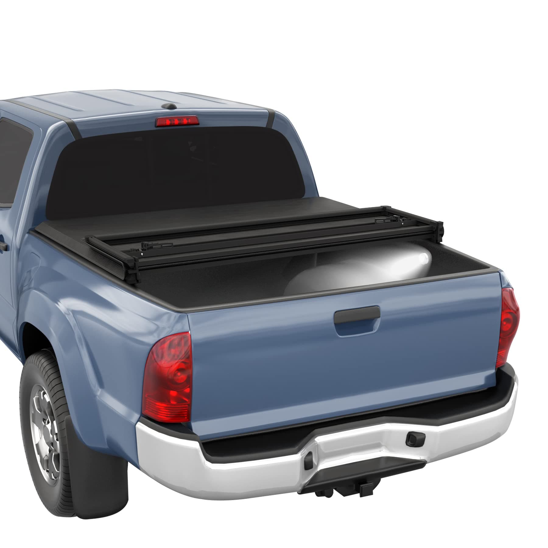 CARMOCAR Soft Tri Fold Truck Bed Tonneau Cover Replacement for 2004-2014 Ford F150 Super Crew Cab,2006-2014 Lincoln Mark LT Pickup 5.5FT Styleside Bed Truck Bed Cover Accessories with LED Lights