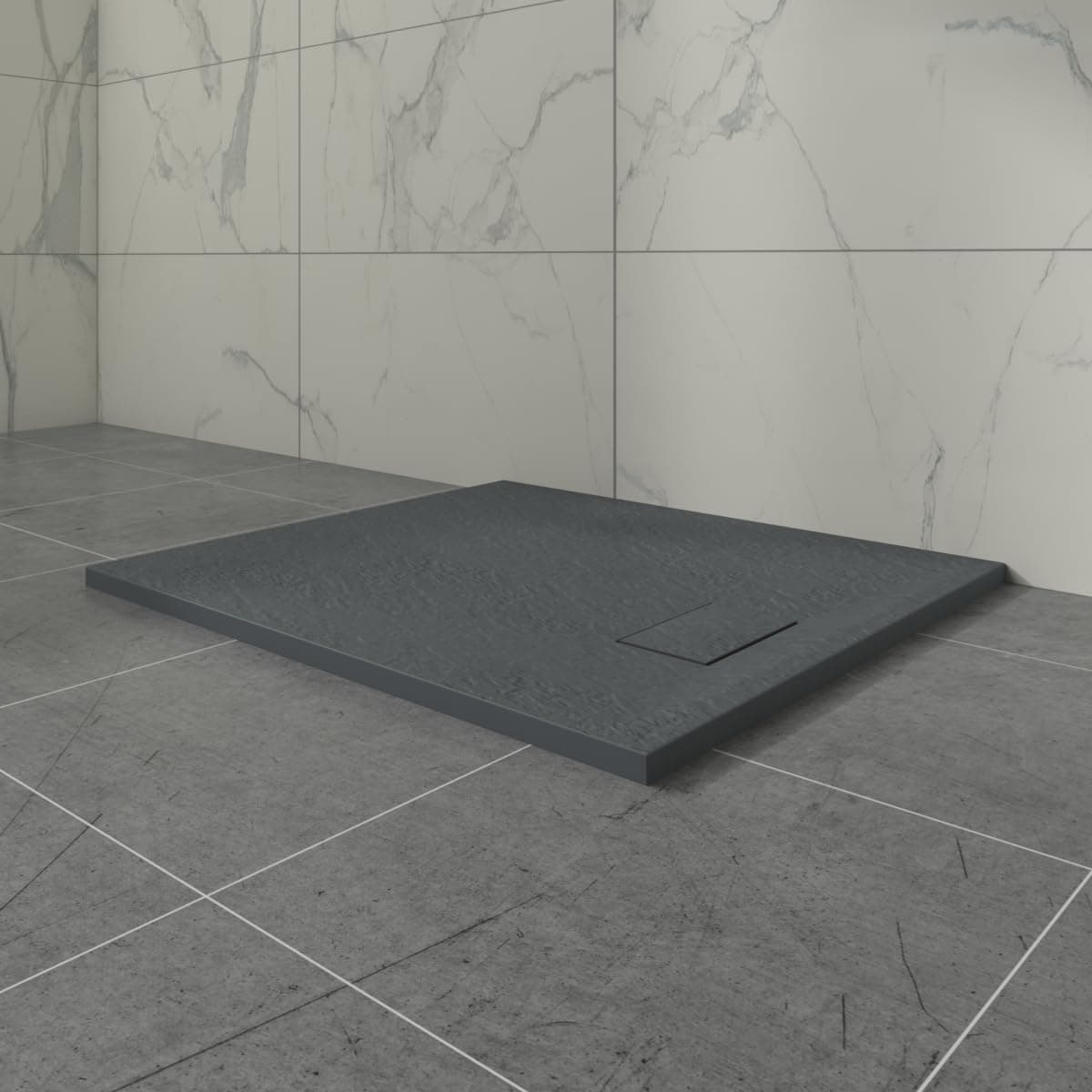 Aquariss SMC Slate Effect Shower Enclosure Tray 900x800mm Rectangular Wetroom Shower Base Anthracite