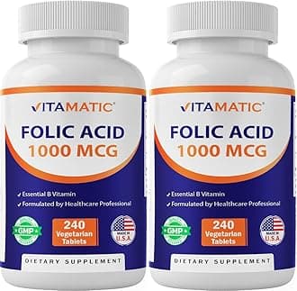 Vitamatic 2 Pack - Folic Acid 1000 mcg (1 mg) - 240 Vegetarian Tablets - 1667 mcg DFE - Vitamin B9 (Total 480 Tablets)