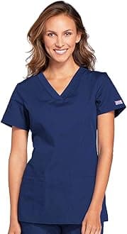 Women's V-Neck Scrub Top - Modern Classic Shirt with 3 Pockets, Instrument Loop & Fade Resistant Fabric - WW645