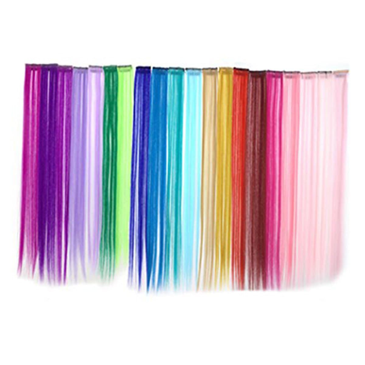 Bundle 36 Pieces of 20 Inches Multi-colors Party Highlights Colorful Clip in Synthetic Hair Extensions，straight long Hairpiece