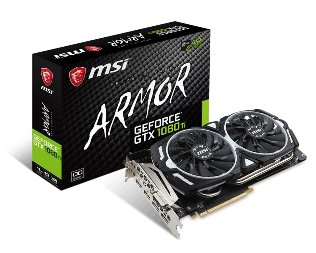 MSI NVIDIA GeForce GTX 1080 TI ARMOR 11G OC 11 GB GDDR5X 352-Bit Memory DVI/HDMI/DP PCI Express 3 Graphics Card - Black