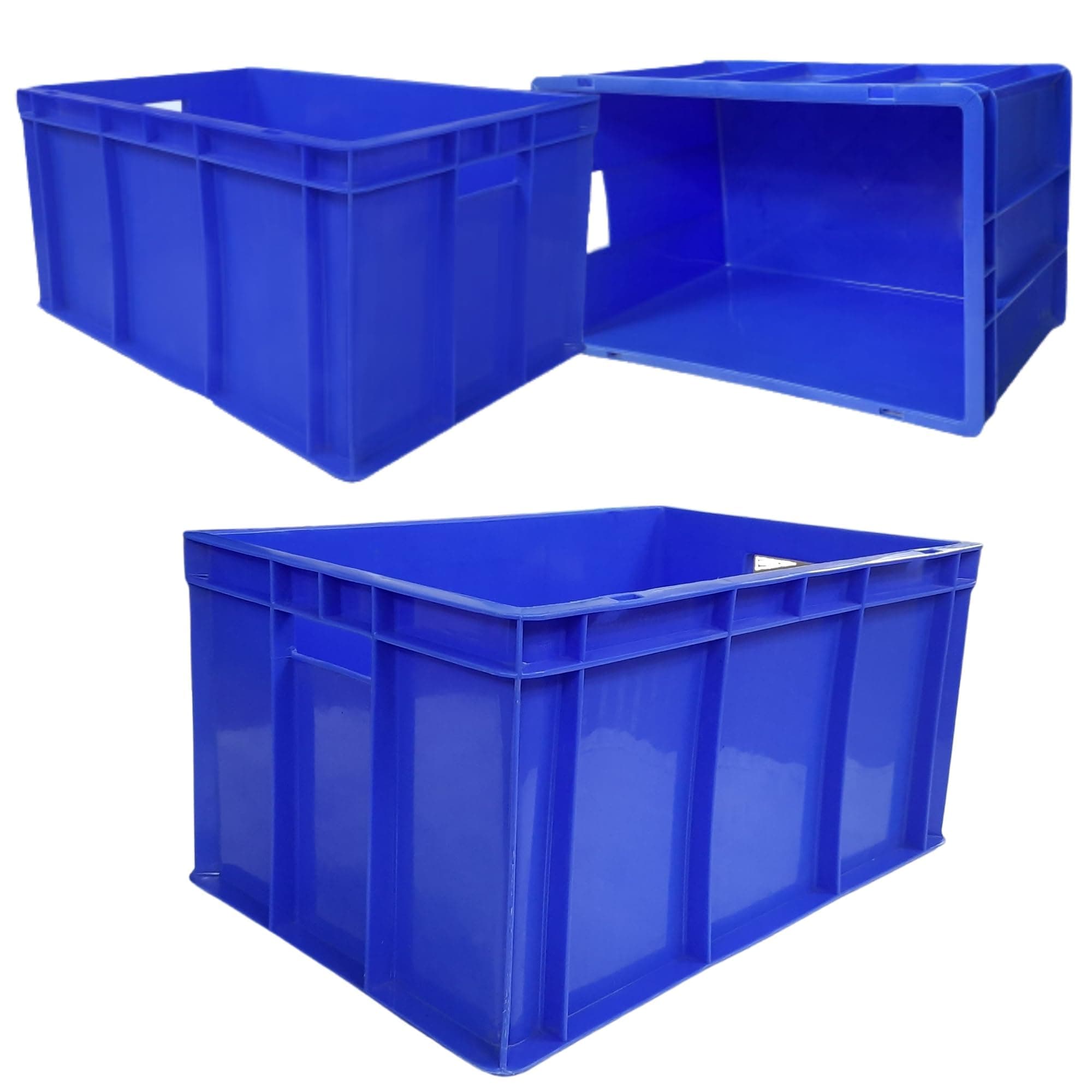 Multipurpose Storage Crates 50 x 32.5 x 25 cm | Heavy Duty Big Blue Portable Plastic Crate | Shelf Basket, Storage Bin for Vegetable, Fruit, Milk (Pack of 3)