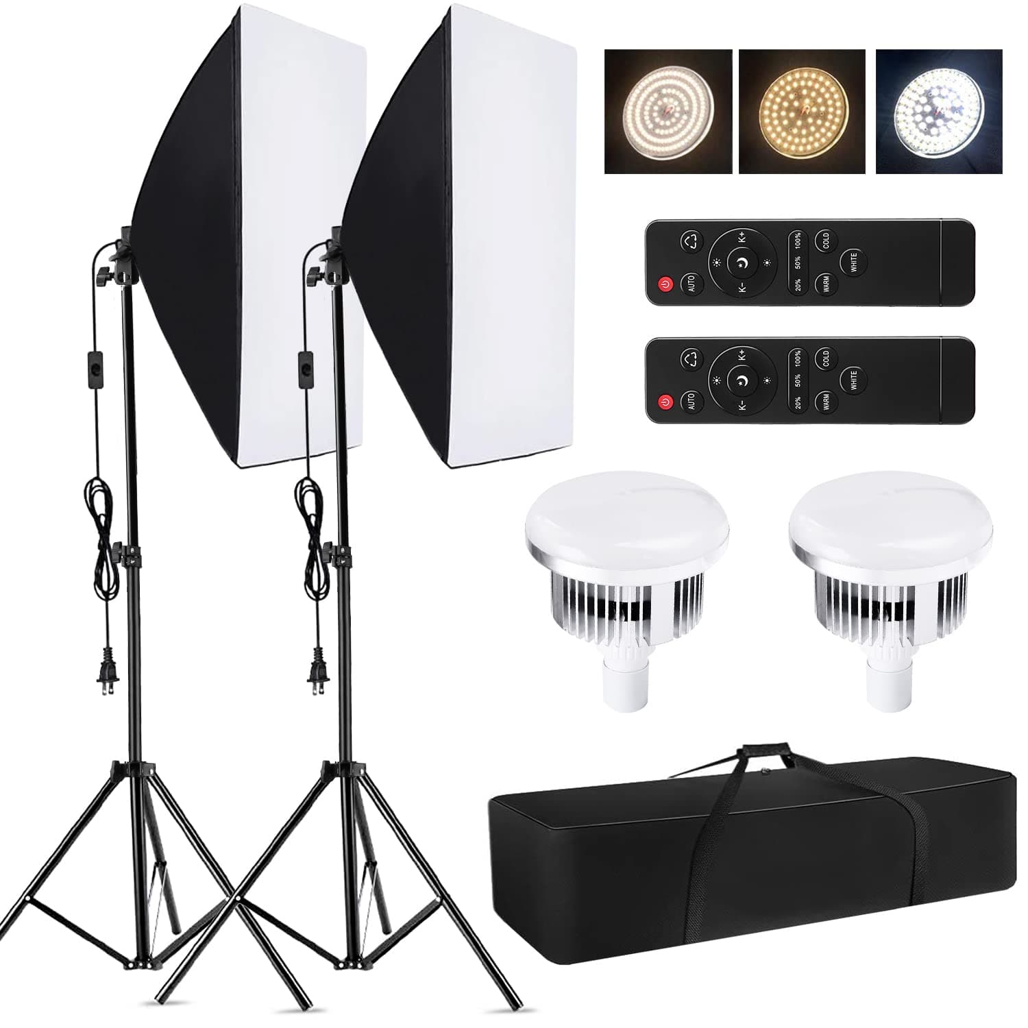 Studio Photography Light kit Softbox Lighting Set with 85W 2800K-5700K Bi-Color Temperature LED Light * 2 + 50x70cm Softbox * 2 + 2M Light Stand * 2 + Remote Control * 2 + Carry Bag * 1