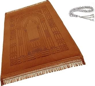 Prayer Rug Muslim Mat Islamic Thick Large Padded Sajadah for Kids Men Women with Islam Prayer Beads for Eid Travel Ramadan - Soft Luxuary Great for Knees and Forehead (B)