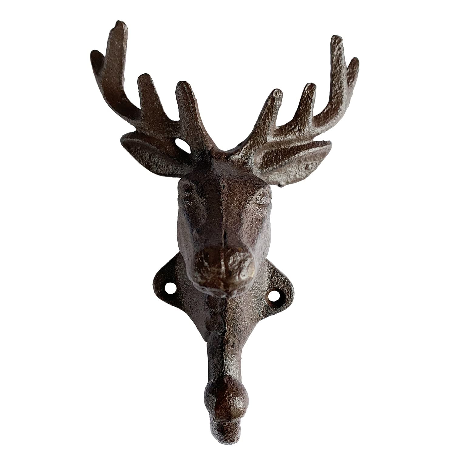 YUMBOR Rustic Heavy Duty Cast Iron Deer Head Wall Antler Key Holder Hanging Towel Key Coat Rack Durable Iron Hanger Living Room Bathroom Room Kitchen Wall Decoration