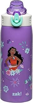 Zak Designs Disney Princess Sage Kids Water Bottle For School or Travel, 19oz Stainless Steel Water Bottle With Straw, Handle, and Leak-Proof, Pop-Up Spout Cover (Ariel, Moana, Rapunzel, Tiana)