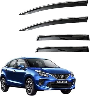 CAR SAAZ Unbreakable Chrome Smoke Door Visor for Baleno (2019-2021) | Premium Sun Rain Wind Deflector Chrome Strip Side Door Rain Visor – Set of 4 Pcs