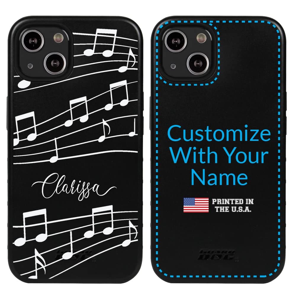 Guard Dog Custom Music Instrument Case for iPhone 13 – Put Your Name on a Protective Hybrid Phone Case – Music Notes