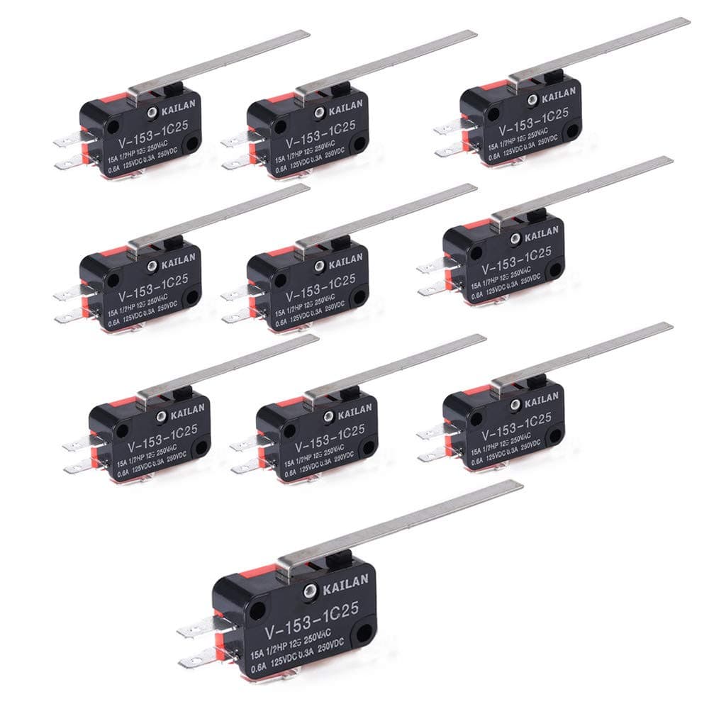 KELJAY 10Pcs V-153-1C25 Limit Switches Long Straight Hinge Lever Type SPDT Micro Switch Mayitr for Electronic Measuring Appliance