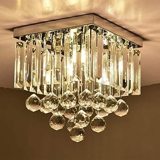 CRYSTA WORLD K9 Crystal Chandelier Modern Light Fixture 49 Strings (Warm White) (Design 1) 35 cm Square Size(AC/DC)