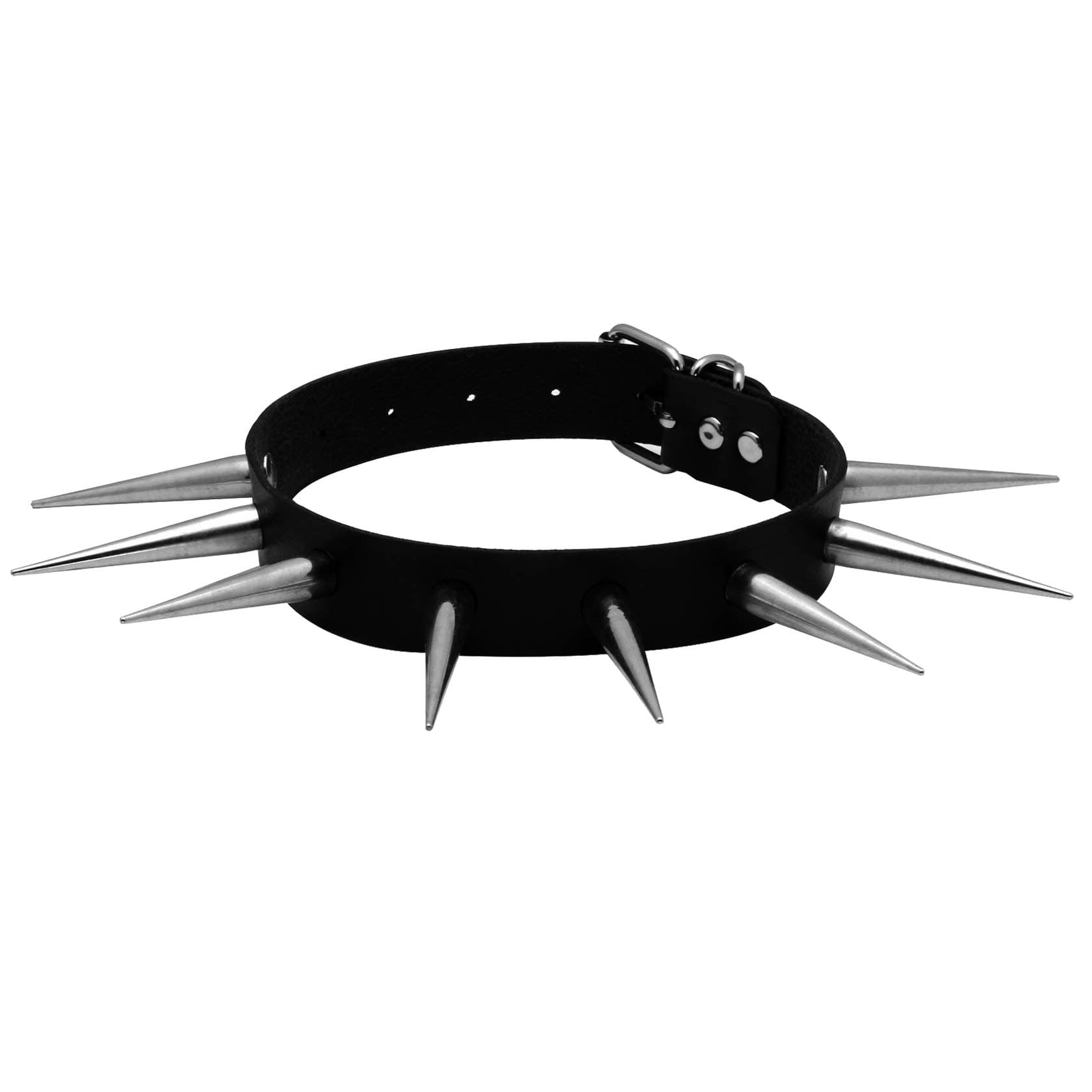 Long Studded Spike Rivet Choker Gothic Black O Ring Choker PU Leather Vinatge Punk Necklace Collar Adjustable