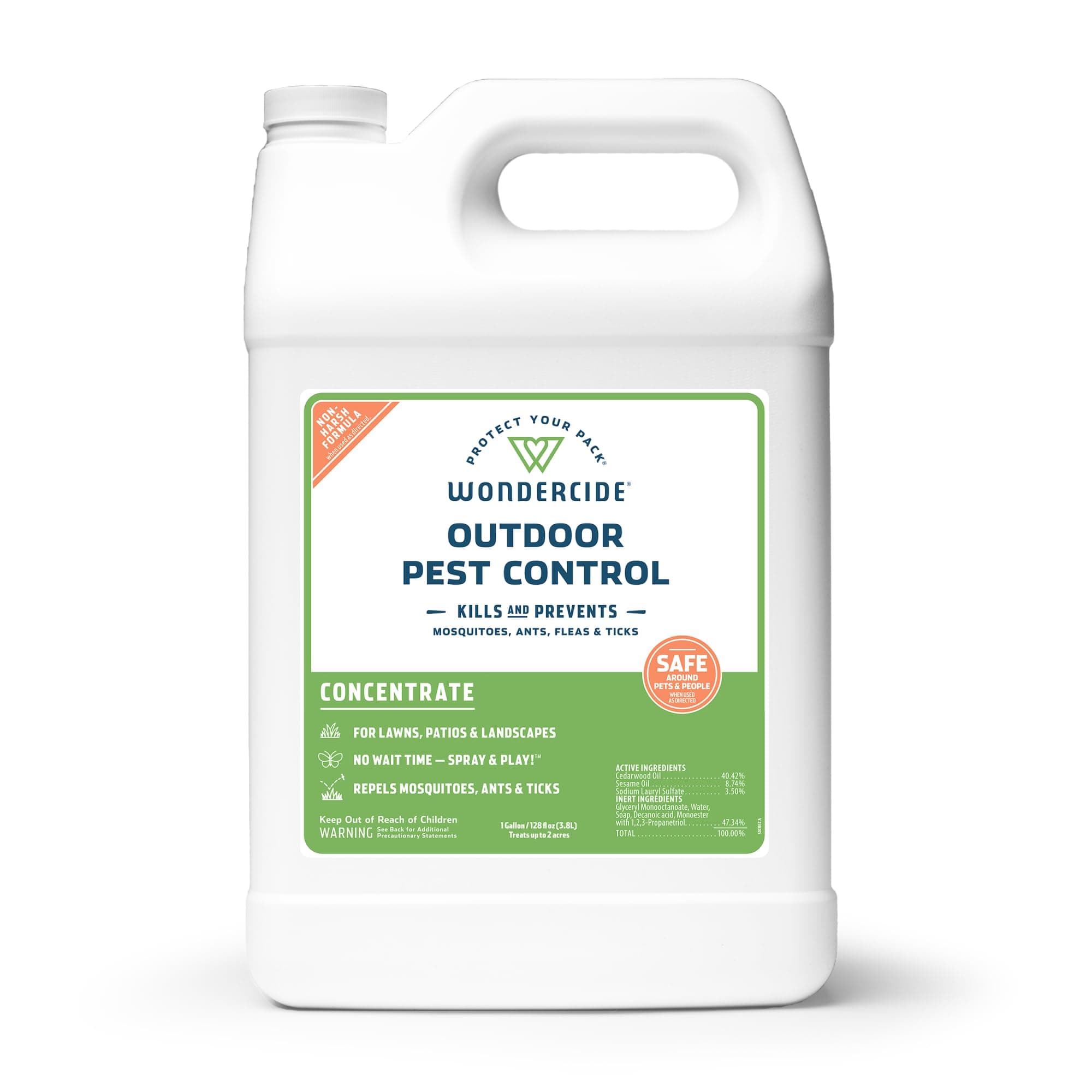 Wondercide - Outdoor Pest Control Spray Concentrate with Natural Essential Oils - Mosquito, Ant, Roach, and Insect Killer, Treatment, and Repellent - Safe Around Pets, Plants, Kids - 1 Gallon
