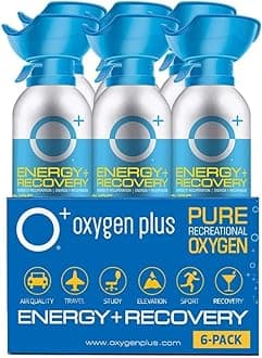 Oxygen Plus 11 Liter Canister - O+ Biggi 6 Pack | Portable Oxygen Can | 99.5% Pure O2 | Natural Wellness Supplement to Boost Energy & Recovery | 50+ User Per Canister