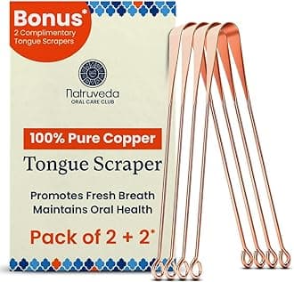 Copper Tongue Scraper - Metal Oral Hygiene Tool for Kids, Reusable Mouth Scraper & Cleaner, Premium Copper Design, Fresher Breath & Debris Removal, Travel-Friendly, USA-Based Seller - 4-PACK