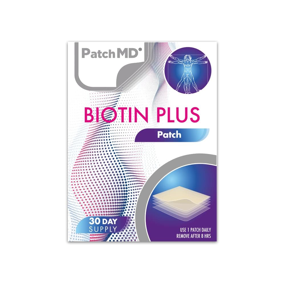 PatchMD Biotin Plus™ 30 Daily Topical Patches. 100% Natural. Hypoallergenic & Filler Free. High Absorption & More bioavailable. Suitable for Sensitive stomachs & bariatric.