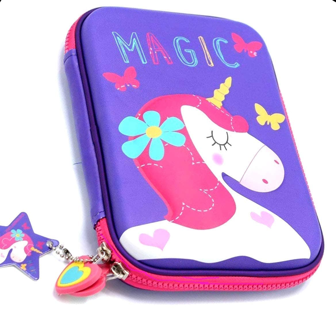 FunBlast Multipurpose Zipper Stylish Unicorn Print Large Capacity Pencil Case, Pen & Pencil Pouch Bag Case for School Supplies for Kids, Girls (Purple)