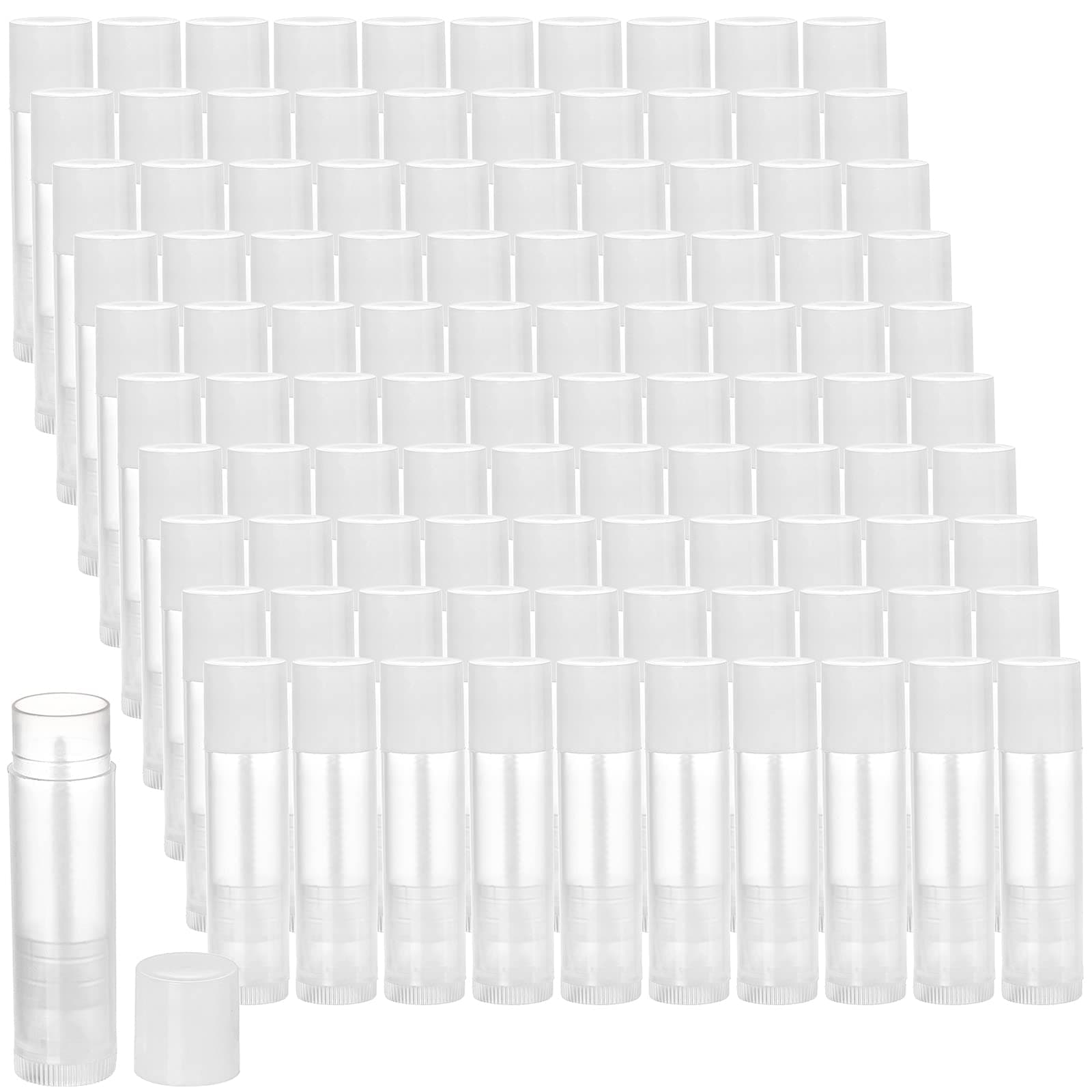 Bekith 100 Pack 5.5ml Empty Lip Balm Tubes, Clear Lip Balm Containers with White Caps
