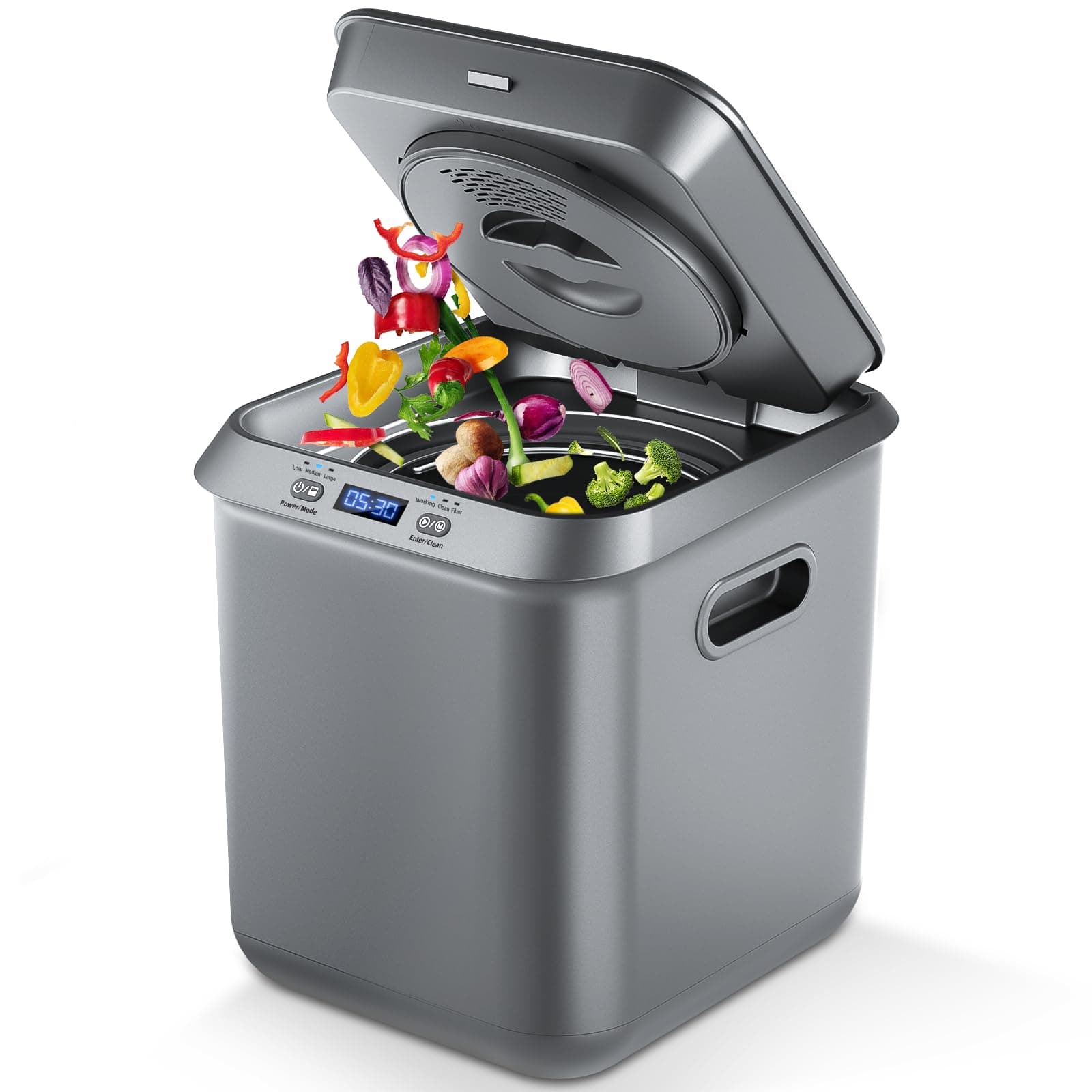 Electric Composter for Kitchen: Smart Compost Bin Outdoor/Indoor, Odorless/Auto-Cleaning/Intelligent LED Display, 2.5L Auto Garbage Disposal Home Composting Bin, Turn Waste into Fertilizer (Gray)