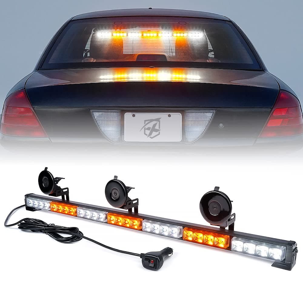Xprite 27 24 LED White & Yellow 7 Modes Traffic Advisor Emergency Warning Vehicle Strobe Light Bar Kit