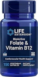 BioActive Folate & Vitamin B12, 150 Vegetarian Capsules - Non GMO, Gluten Free Supplement