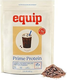 Equip Foods Prime Protein Powder | Clean, Grass Fed Beef Protein Powder | Carnivore Protein Isolate | Paleo, Keto Friendly, Gluten & Dairy Free | Helps Build & Repair Tissue | 30 Servings, Iced Coffee