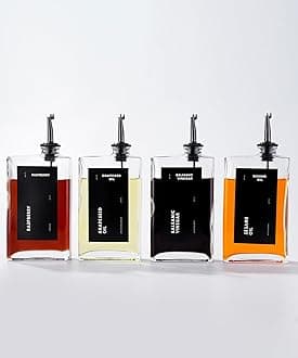 APT 1101 Olive Oil Dispenser for Kitchen, Cooking Oil and Vinegar Set, Olive Oil Bottle, Soy sauce, coffee syrup bottles - 4 pcs, Black