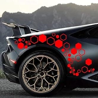 52 Grids Honeycomb Graphics Car Vinyl Decal Car Side Body Sticker Hexagon Geometric Pattern Vinyl Sticker Decoration Exterior Accessories for SUV Sedan Pickup Vehicle (Red)