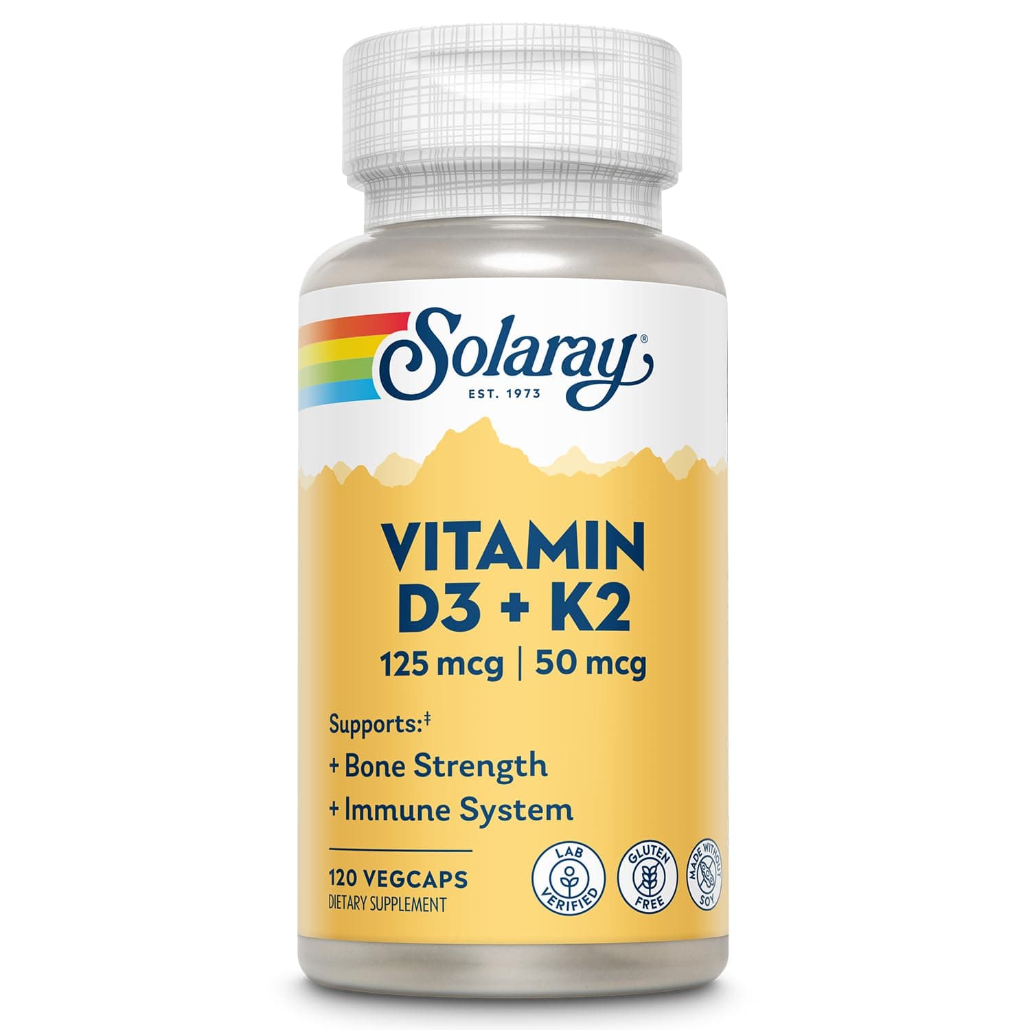 Solaray Vitamin D3 + K2 | D & K Vitamins for Calcium 120 Count