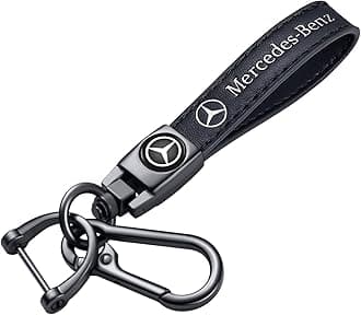Genuine Leather Car Key Chain for Mercedes Benz AMG A-Class C-Class E-Class S M CLS CLK GLE GLC GLS GLE Keyring Keychain Accessories Family Present(Black)