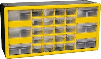 10126 26-Drawer Plastic Drawer Storage Cabinet for Garage Organization, Lego Storage, Teacher Toolbox, Makeup Organizer, and More, 50.8 cm W x 15.24 cm D x 25.4 cm H, Yellow