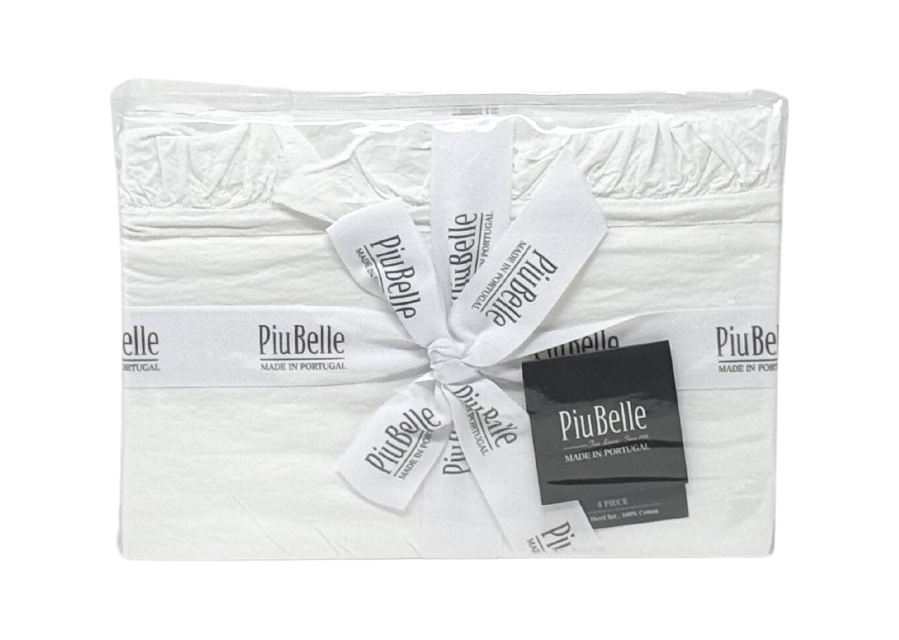 piubelle White Cotton Ruffle Sheet Set Queen Size (piu belle) 4-pc Set Includes 2 Standard Pillowcases (Solid White)