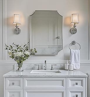 ANDY STAR Brushed Nickel Mirror 22x30 Inch, Scalloped Bathroom Mirror, Silver Bathroom Mirror in Anti-Rust Stainless Steel Metal Thin Frame Deep 1’’, Wall-Mounted Mirror (Horizontal/Vertical)