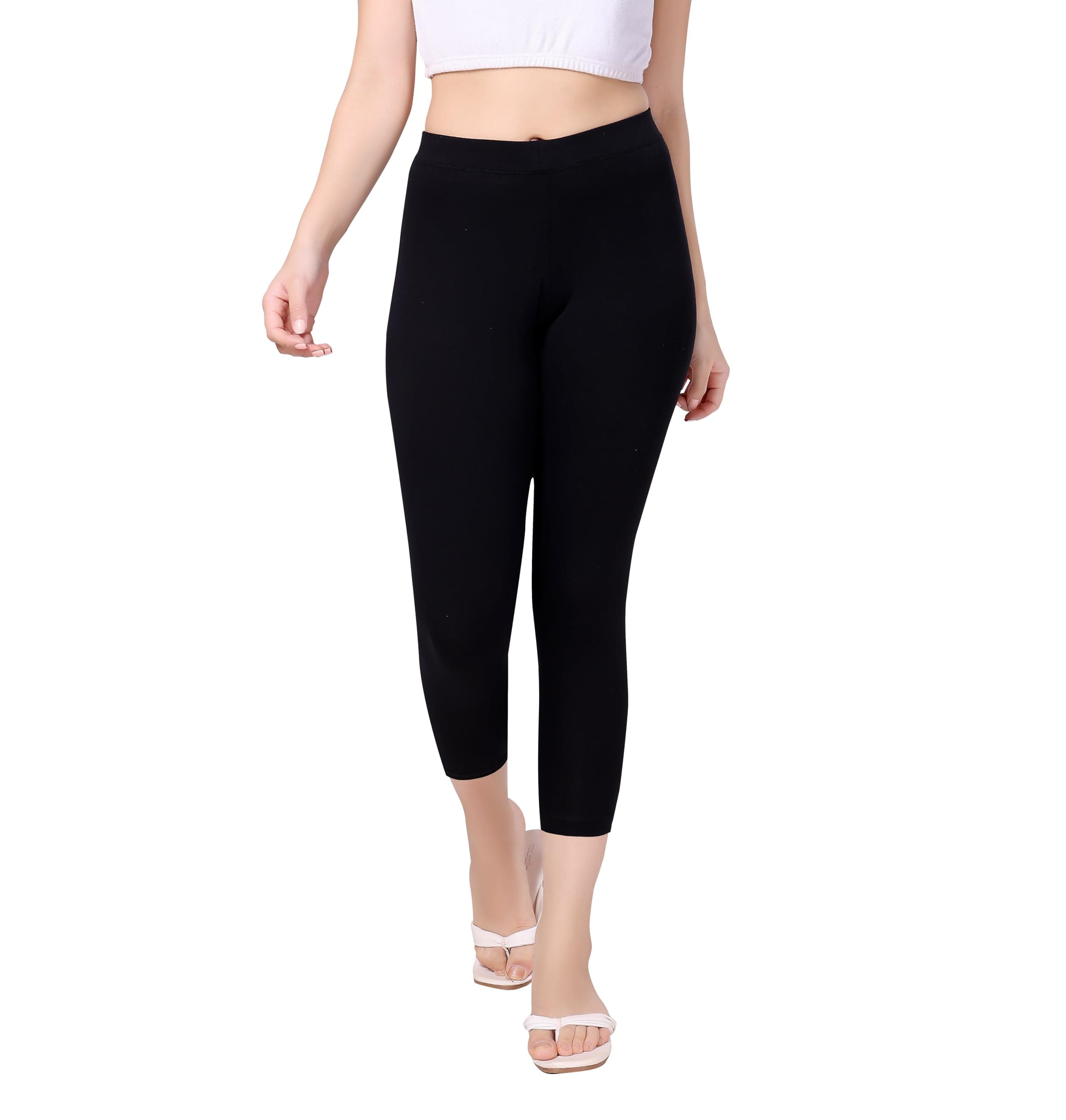 Tailored Cut & Classic Fit Stretchable Cotton Fabric Mid-Rise Skinny Fit High Ankle Length/Cropped Length Leggings for Women, Available Size - M, L, XL, 2XL, 3XL, 4XL, 5XL