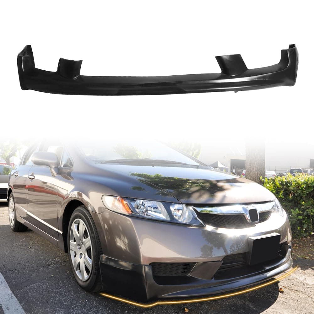 Front Bumper Lip Spoiler Compatible with 2009-2011 Honda Civic 4 Door Sedan, PU JDM Mugen 2 Style Add-on Front Splitter Air Dam Chin Protector, Black