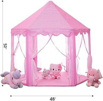 wilwolfer Princess Tent for Girls with Large Star Lights, Kids Play Tent Large Space Playhouse for Children Indoor Games, Toy & Gift for Kids Girls & Boys Age 3+ Child