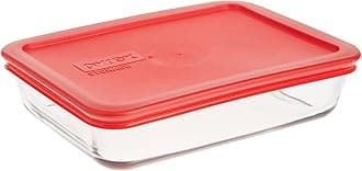 Pyrex 3-Cup Single Rectangular Glass Food Storage Container with Lid, Non-Toxic, BPA-Free Lid, Tempered Non-Pourous Glass, Microwave, Dishwasher, Freezer and Oven Safe, Red