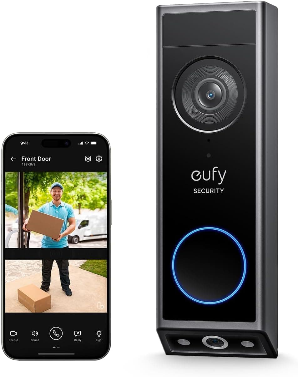 Video Doorbell E340 Dual Cameras with Delivery Guard 2K Full HD Wireless Video Doorbell Camera, Wired or Battery Powered,Colour Night Vision,6500 mAh Rechargeable Battery,No Monthly Fee