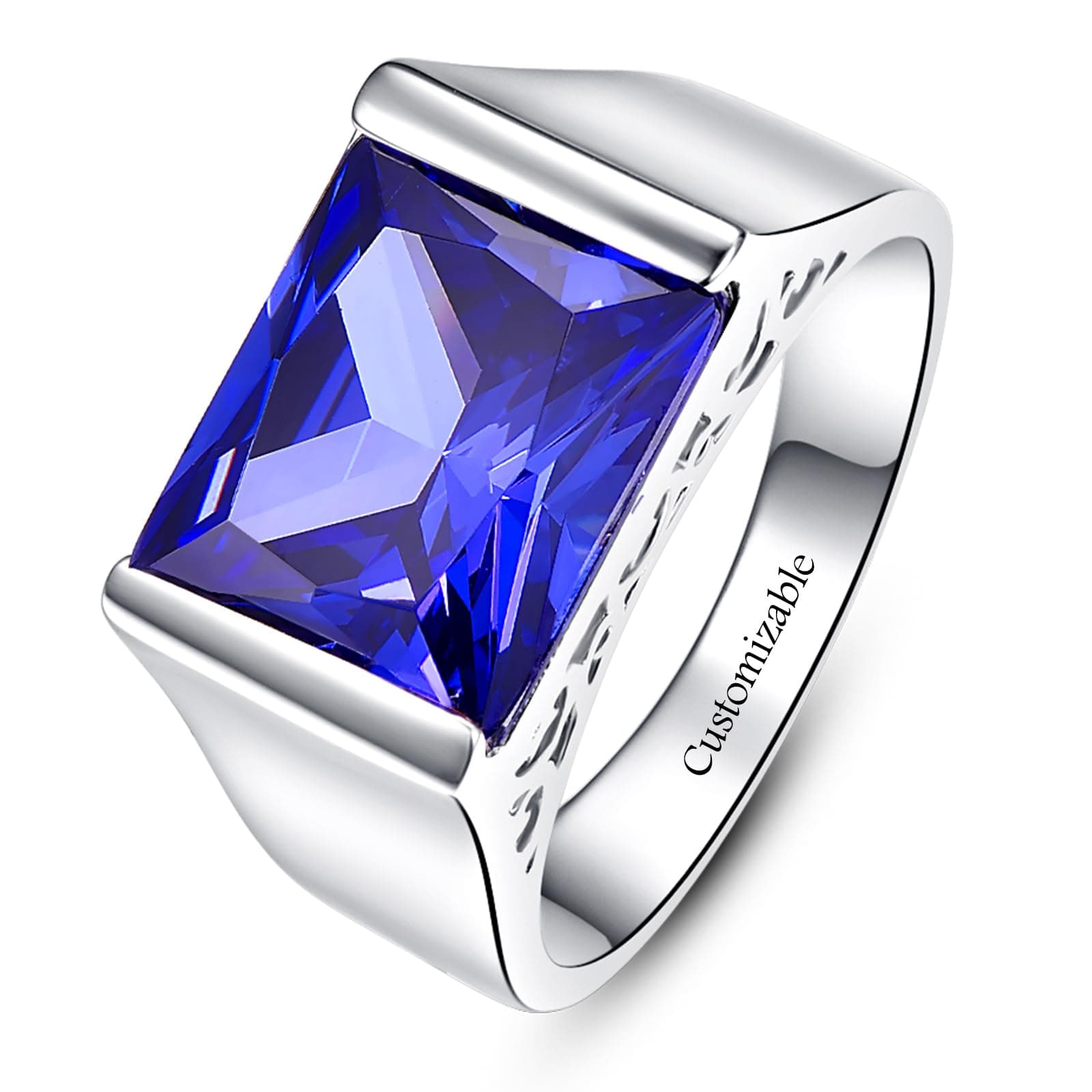 10ct 8x12mm Square-Cut Created Sapphire|Peridot Ring 925 Sterling Silver Ring Mens Engagement Wedding Bands Ring Size 6-14