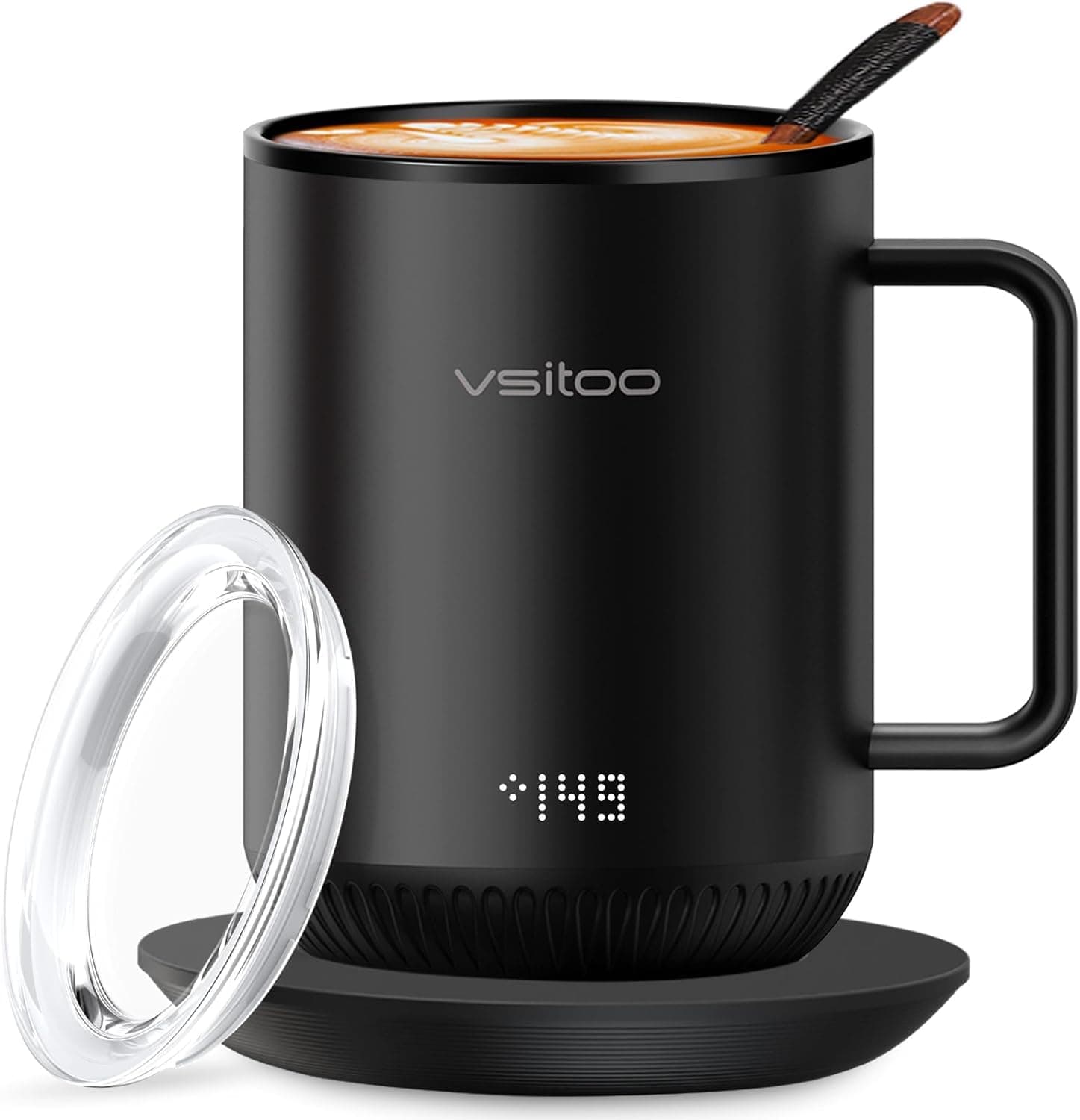 vsitoo S3 Smart Coffee Mug with Lid, Electric Coffee Mug Rechargeable, Hand or App Controlled Heated Coffee Mup, Keep Your Coffee Warm, Temperature Control Self Heating Coffee Mug Sip Smarter, 10 oz