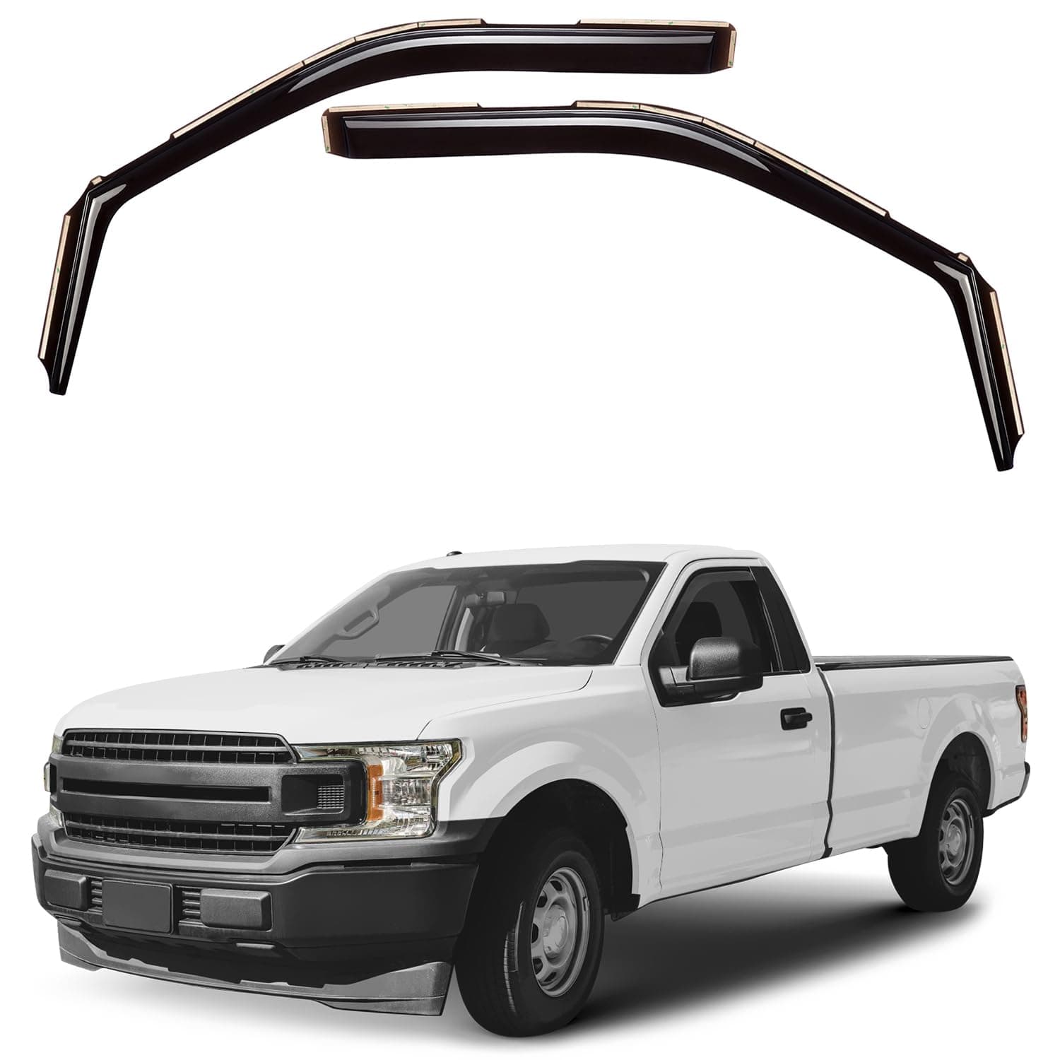 Window Deflectors Smoke Tinted in-Channel Side Window Vent Visor Deflectors Rain Guards Compatible with F-150 2015-2020 Regular Cab, SuperCrew, SuperCab - 2pcs. GW0878