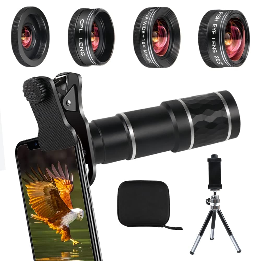 Phone Camera Lens Kit for iPhone, Samsung, Android, 20X Telephoto Zoom Lens, Phone Wide Angle & Macro Lens, Fisheye, CPL Lenses Compatible with iPhone 11 X Xs XR 8 7 6 Plus and Other Smartphone