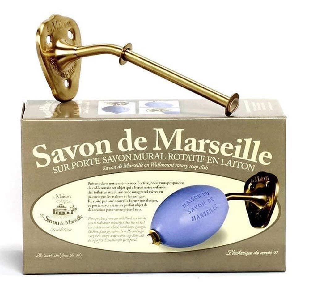LA MAISON DU SAVONBrass Soap Holder - Rotating, Vintage Style, Includes 270g Savon de Marseille Lemon Soap